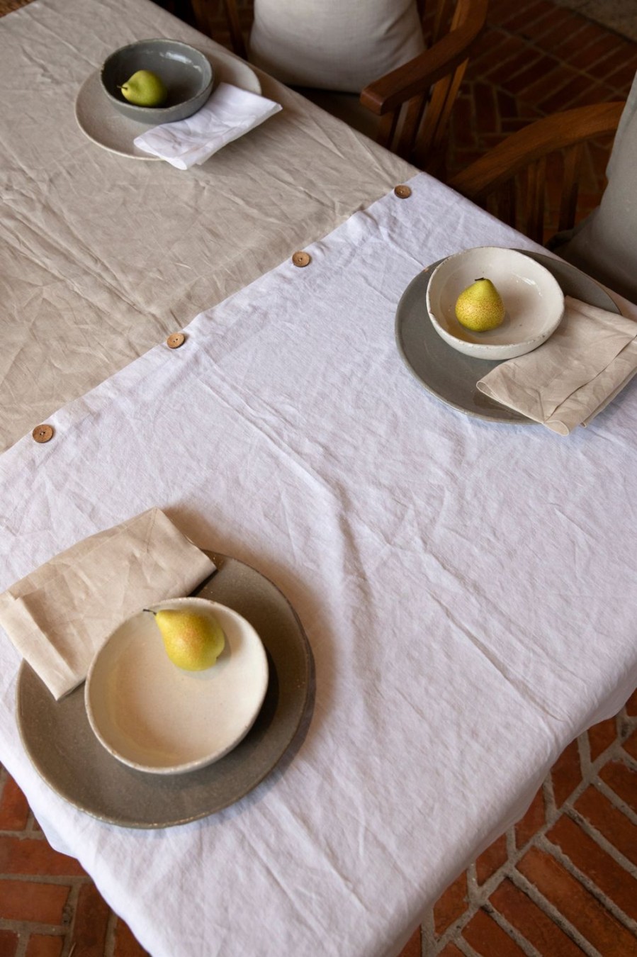 Sweet Peas Pure Linen Table Cloth | Coconut Button Centre